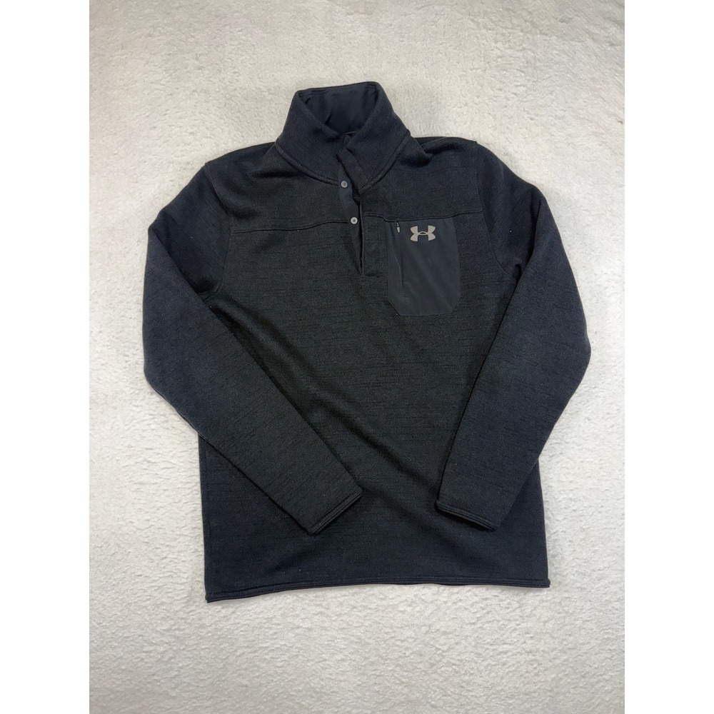 Under Armour Mens ColdGear Sweater Fleece Snap Mock Neck Pullover Black Large